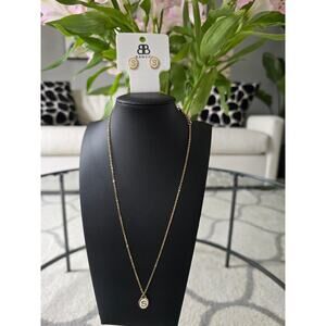 Bansri Gold Initial M Necklace Earrings Set New